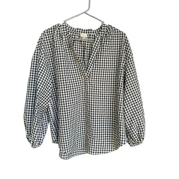 A New Day Gingham Puff Sleeve V Neck Blouse L - Picture 5 of 9